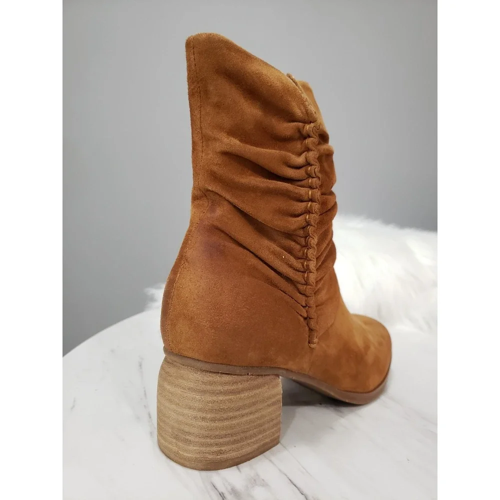 NEW Antelope Nona Cognac Brown Suede Ankle Boots Ruched Old Money prep academia